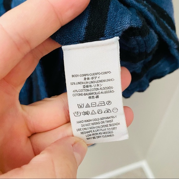 Free People Striped V-Neck Top Blue Sz Medium - Picture 5 of 8